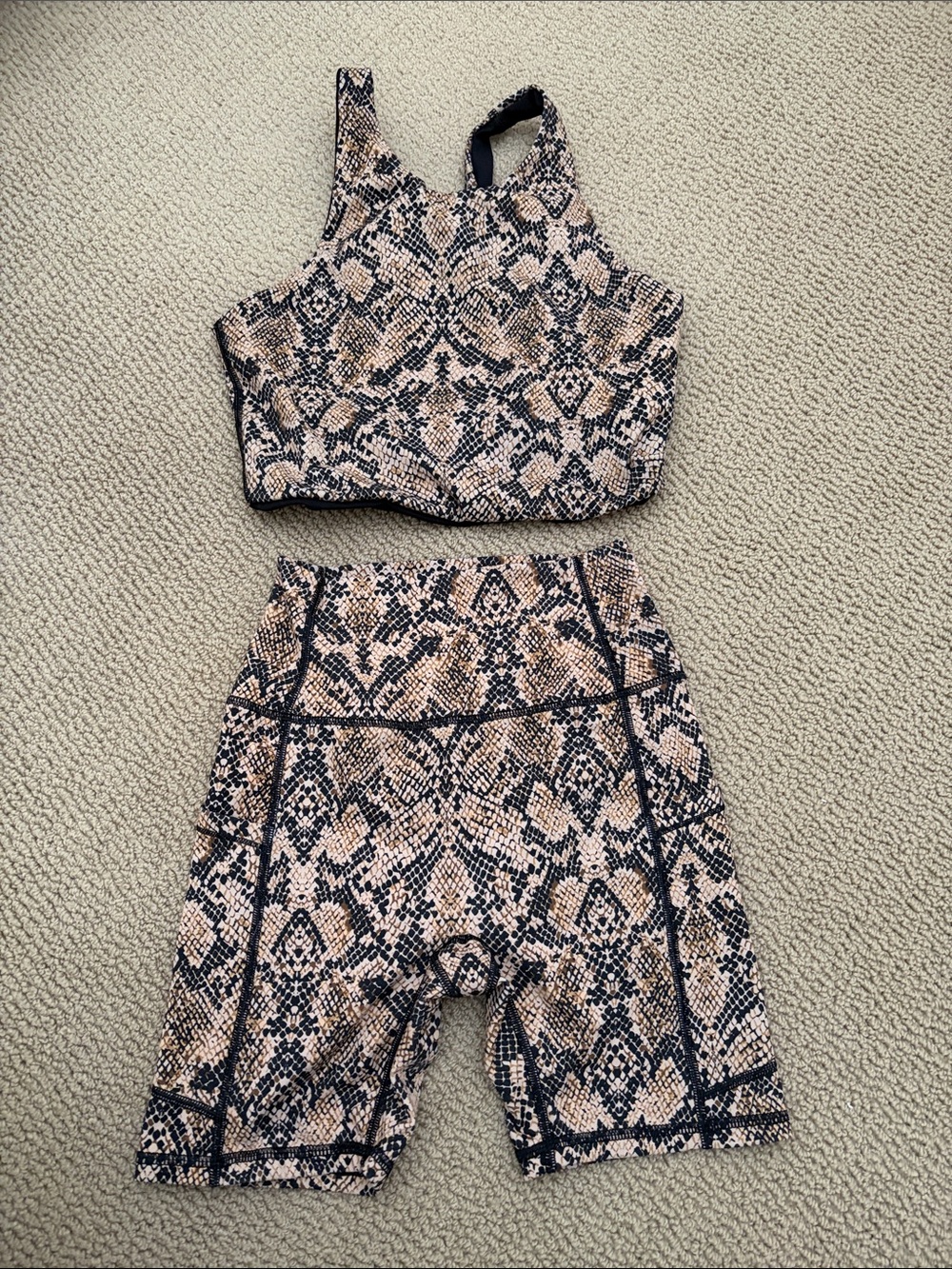 Snake Print Cropped Tank Top — Beige/Black